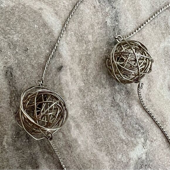 Long Chain Silver Knot Ball Necklace - Picture 3 of 4